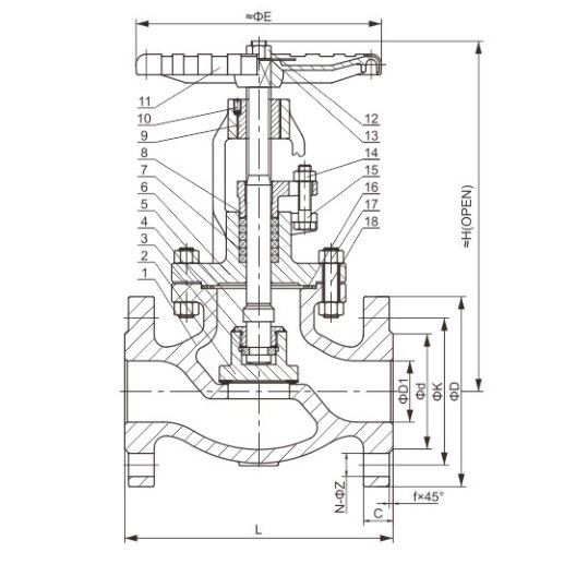 ANSI Class 300 Flanged Globe Valve stop valve block diagram ANSI Class 300 Flanged Globe Valve stop valve block diagram