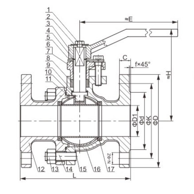 Dimension structure diagram of American standard ball valve
