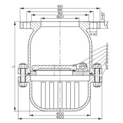 JIS 10K Flange Check foot Valve Structure diagram - Trekre