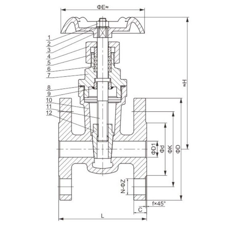 JIS 10K NRS Gate Valve Structure diagram JIS 10K NRS Gate Valve Structure diagram