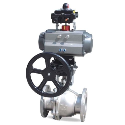 Pneumatic flanged ball valve with manual operation Pneumatic flanged ball valve with manual operation