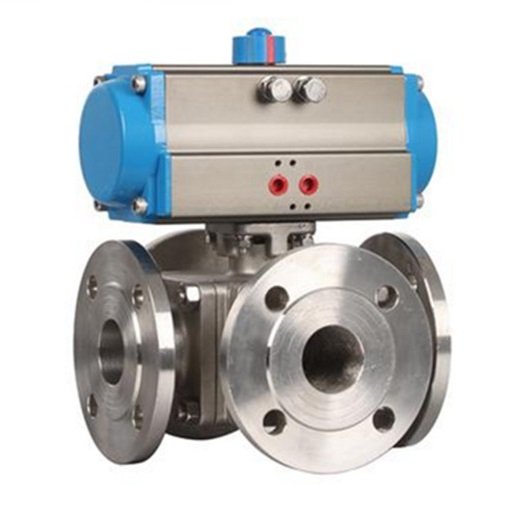 Pneumatic four-way ball valve flange