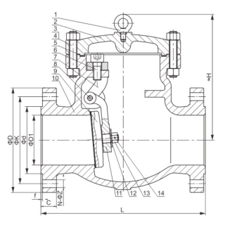 Structure diagram Flanged Class 600 Swing Check Valve Structure diagram Flanged Class 600 Swing Check Valve