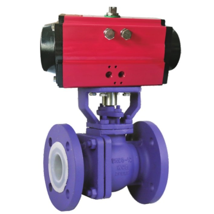 PTFE PFA lined pneumatic ball valve with actuator
