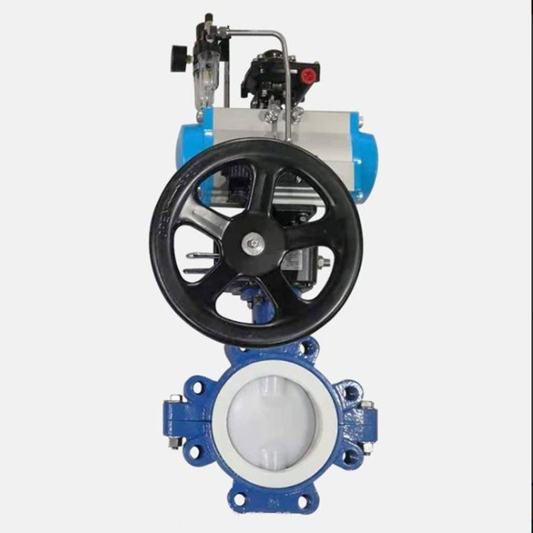 Pneumatic PTFE Lined Lug Butterfly Valve 1 Pneumatic PTFE Lined Lug type Butterfly Valve With worm gear and handwheel operation