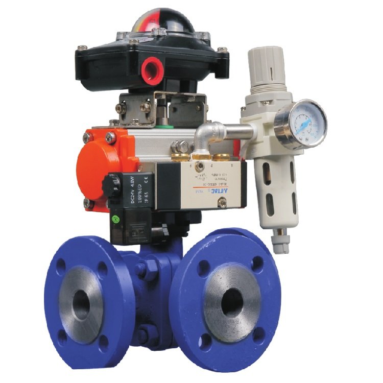 Pneumatic three way Flange ball valve Pneumatic three-way Flange ball valve